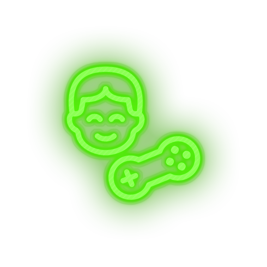 green video game person face human controller led neon factory